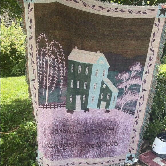 Tapestry Blanket with House and Sheep Design - Picture 5 of 7